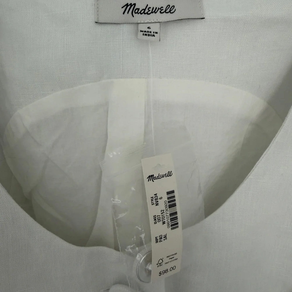 NWT - Madewell - 100% Linen Scoopneck Cutaway Vest - Size 6 in Salt - Picture 9 of 11